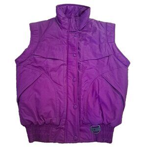 Womens Vintage Puffer Vest Purple 1980s Zip Snaps Hot Music Pockets Small